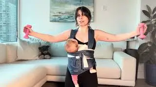 Baby-wearing workout! Get those arms up. Lightweights, 5 min.