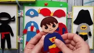 Superhero felt doll pattern with wardrobe