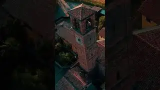 Italia, Milano, Peschiera Borromeo, Chiesa dei Santi Cosma e Damiano. Italy drone video dji mavic