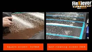 FleXiever Mini Screener: comparative test between a standard screen and a self-cleaning screen.
