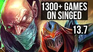 SINGED vs ZED (MID) | 9/2/16, 1300+ games, 1.4M mastery, Godlike | KR Master | 13.7