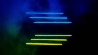 Blue and yellow neon lights in smoke