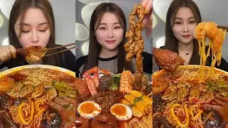 ASMR Mukbang Masakan Pedas Korea Usus Mie Paha Ayam Yummy Paling Enak Makecoh