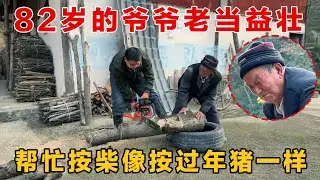 82岁的爷爷真是老当益壮，按柴按出过年猪的气势，表情包都按出来了