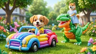🐶🎈 Creative Baby Puppy Made A Bicycle From Colorful Balloons, Mother Dog Is Very Impressed 🌈🚲✨
