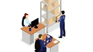 Animation of Illustration - people work in warehouse