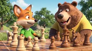 Fox Teaches Bear to Play Chess#FoxAndBear 🦊🐻#ChessAdventure ♟️#3DAnimation 🎬FriendshipStory