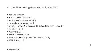 Lesson 6 Vedic Maths : Fast Addition Tricks Using Base 10 & 100