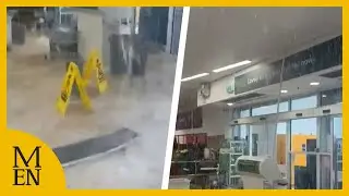 Water pours through ceiling of Morrisons amid heavy rainfall