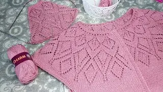 Ажурная круглая кокетка спицами. МК по узору.