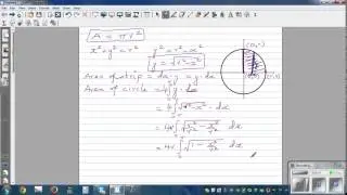 Using definite integration to find area of a circle with radius r