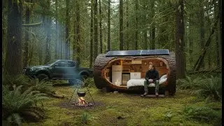 Building a Secret Forest Garage (ASMR) - Man builds a modern car-home inside a tree trunk solo