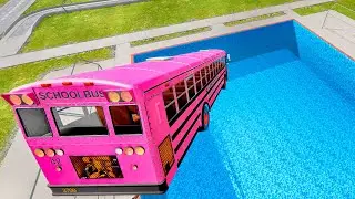 School Bus Down In Swimming Pools &ndash; Epic BeamNG Drive Bus Crash Test in BMG Simulation