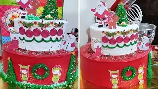 Como decorar un pastel para NAVIDAD | torta navideña de dos pisos facil y sencillo de decorar