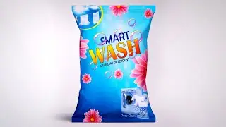 Washing powerder  vector blue packaging with bubbles for cleaning products in coreldraw