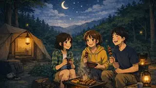 Cozy Night Camping With Friends | BBQ party  | Relaxing Ghibli vibes