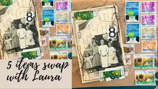 5 ITEMS swap and HAPPY MAIL from Laura! Junk journal card process video