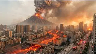MEGA VOLCANO ERUPTION 4K: City Engulfed by Lava Flow