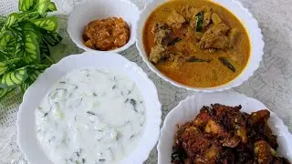 Sunday lunch Chicken Kumbalangayittu Varutharachathu - Cucumber Raita - Ilumbanpuli Chammanthi.
