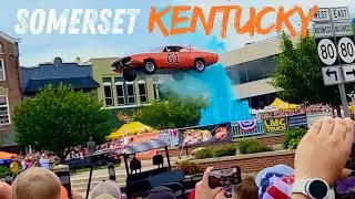 SLOW MOTION ACTION: General Lee Dodge Charger Jumping the Fountain Somerset, Ky | Dukes of Hazzard
