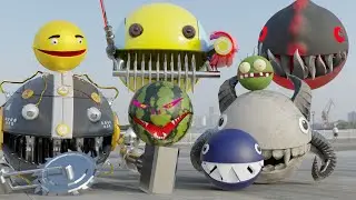 Battles Monster vs ROBOT PACMAN - Mr. Pac-Man With Friends (Cartoon Compilation #2)