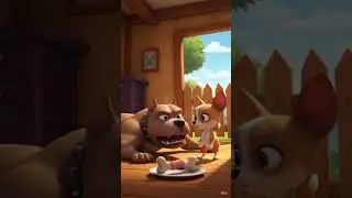 Chinchua trying to steal pitbull food#animation #funny #cute #shorts