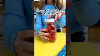 Make strawberries last longer by storing unwashed in a glass jar! #strawberry #berries #Grocery