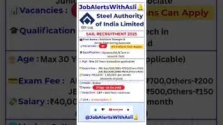 📢SAIL Recruitment 2025 | 07 Vacancies | Assistant Manager & Junior Engineer | Apply Online #Ep136