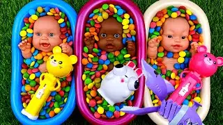 Full of 3 Rainbow BathTubs Candy with M&M's & Magic Slime Cutting Video