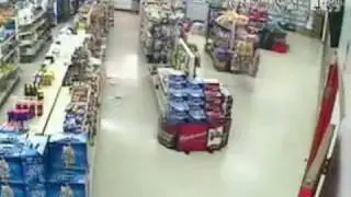 Fat Guy Falls Through Convenience Store Ceiling