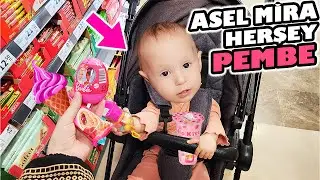 ASEL MİRA MARKETTEKİ PEMBE OLAN HERŞEYİ ALDI !! BAHAR BANU ALYA !!