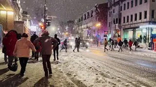MONTREAL SAINT DENIS STREET FIRST WINTER SNOW BLIZZARD