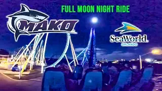 2020 12 29 Mako Roller Coaster at Night with Full Moon On Ride Back Seat POV SeaWorld Orlando