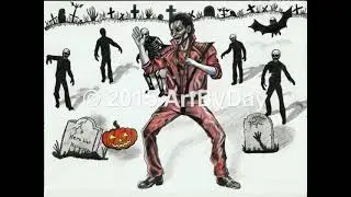 'Thriller cartoon moving with skeleton ghouls and pumpkin with fire'             My moving drawing