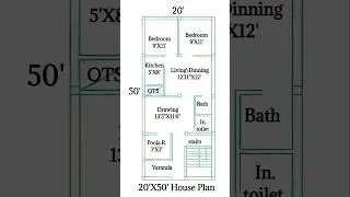 20X50 Size 2 BHK Vastu House Plan🏠 #architecturalplan #floorplan #vastufloorplan #site #construction