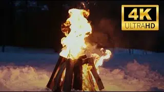 Crackling Winter Bonfire At Dusk: Relaxing Stress Relief & Meditation - (NO MUSIC)