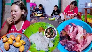 village PORK and rice || village cooking || @rojanRita