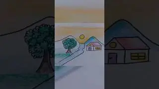 Draw a Cute House, Tree & River in 60 Seconds! 🏡🌳🌊 #shorts