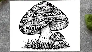 Mushroom Mandala Art Drawing | Easy Zentangle Nature Design for Relaxation