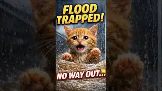 Flood Almost Took Her&hellip; But He Broke the Window in Time 🌊😢 #AnimalRescue #kittenrescue #shortsfeed