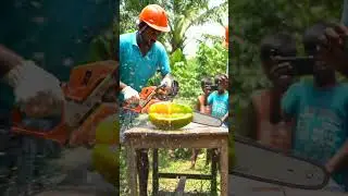 Giant Starfruit Cut Open with Chainsaw  Shocking Juice Explosion