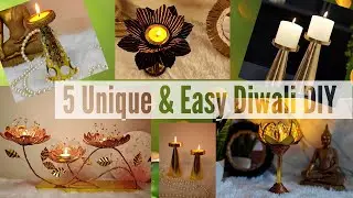 Wow!😱5 Easy & unique Diwali DIY With Paper, Thermocol & Cardboard.🤩 Best out of Waste Diwali Décor🎇