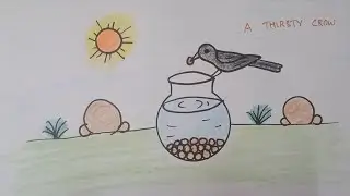 how to draw a thirsty crow for kids/ easy way to draw crow