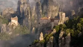 Meteora, Greece - suspended rocks with monasteries, relaxing music, HD