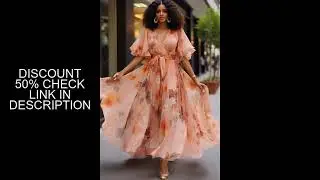 Plus Size Vacation Elegant Peach Floral Wrap Neck Short Sleeve Chiffon Maxi Dresses