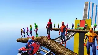سبايدر مان اصعب دراجة نارية فوق اسماك القرش - Superheroes Ride on Motorcycle Stunt Funny Moments??