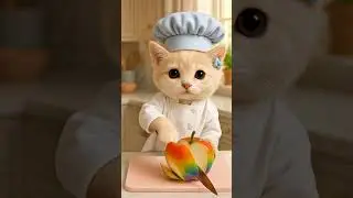 Viral ASMR 😻 Cute Kitten Cooking a Rainbow Apple 🍎✨ #ASMR #CuteKitten #RainbowApple