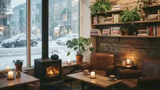 Cozy Morning Winter Coffee Shop ❄️ Soft Jazz Piano & Fireplace Ambience for Study, Relax & Focus