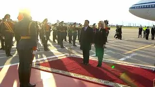 Chinese President Xi Jinping attends welcome ceremony at Moscow airport