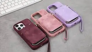 Zipper Wallet Phone Cover with Kickstand for iPhone 15 Pro Max, PU Leather Coated TPU Case